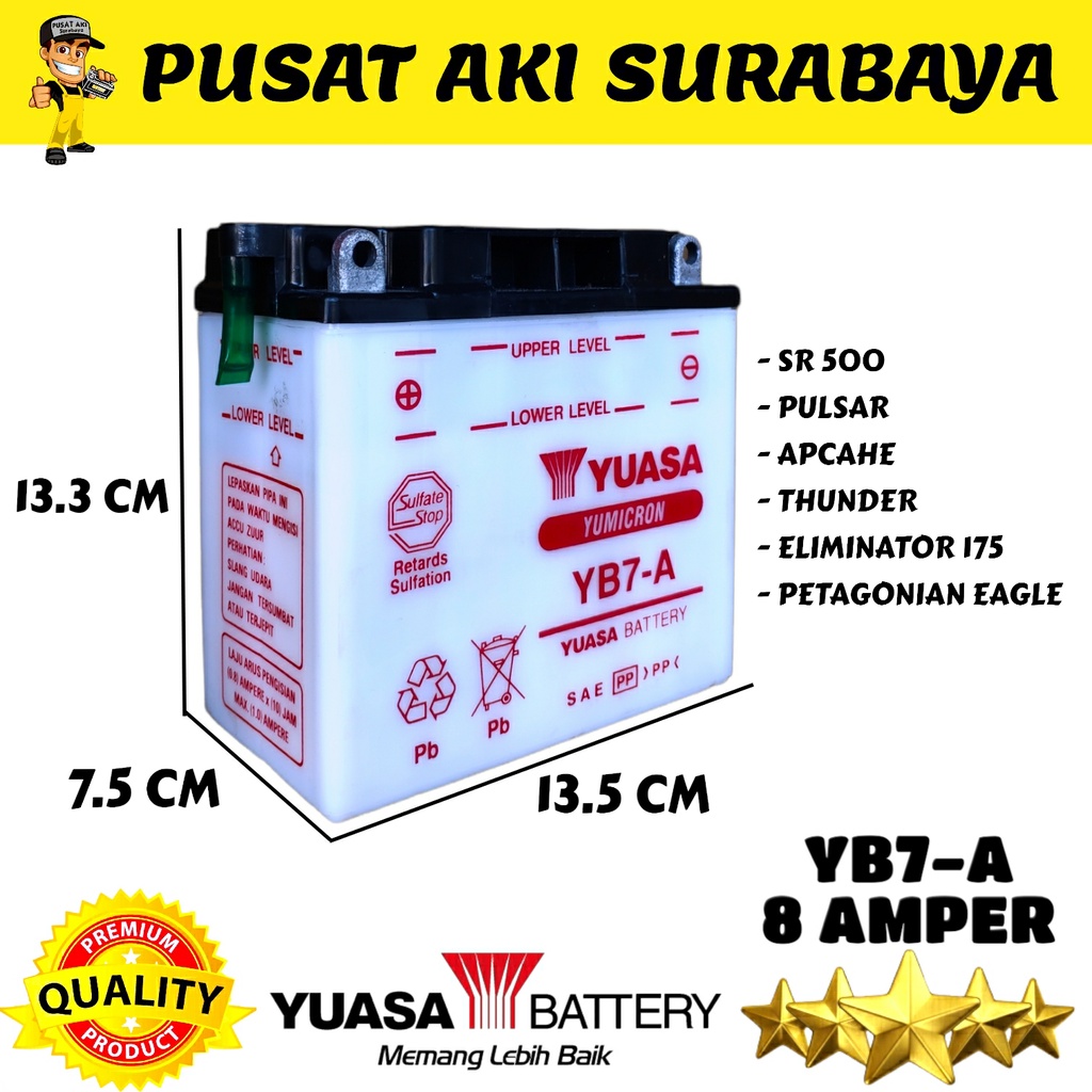 ACCU YUASA YB7A ORIGINAL AKI YB7-A 8 AMPER THUNDER PULSAR APACHE STROM IKAN GENSET EMERGENCY LAMP AKI INVERTER DC TO AC