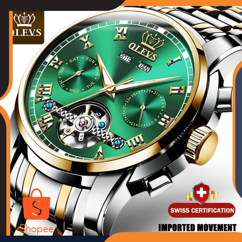 Jam Tangan Pria Terbaru 2020 OLEVS Automatic Mechanical Men Watches Stainless Steel Waterproof Date