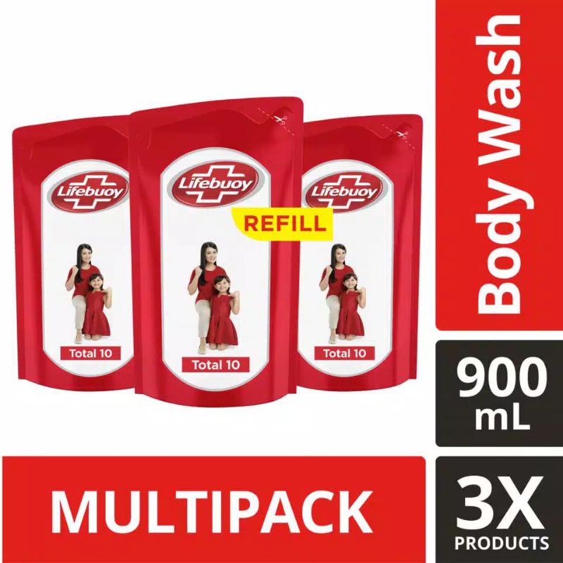 Lifebuoy Sabun Mandi Cair Refill Total 10 900 ml - Multi Pack
