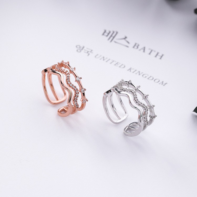 XiaoboACC Korean Version Three-layer Opening Zircon Ring Cincin