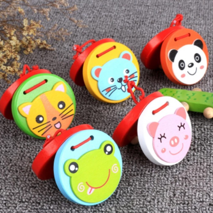 Mainan Musik Castanet Tepuk Kayu Montessori Clapper Hewan Alat Musik Wooden Castanets Kayu