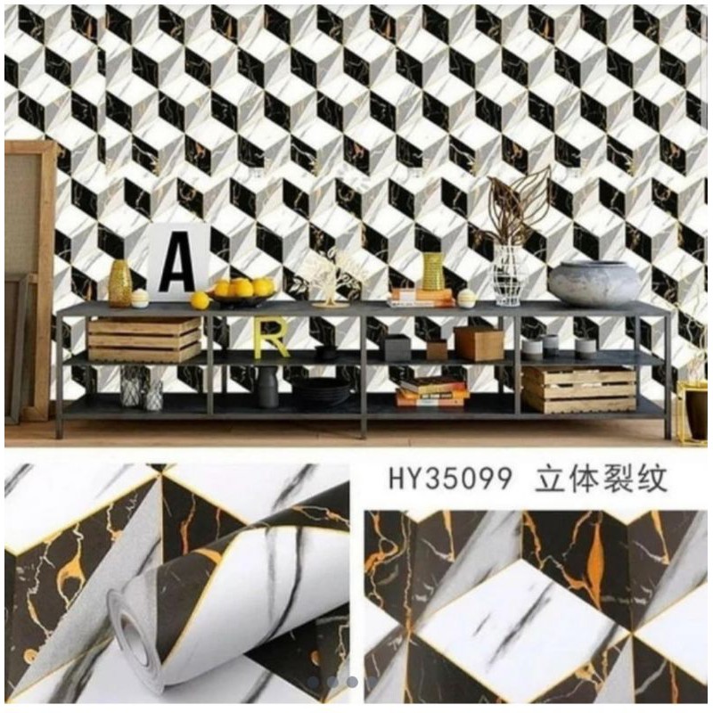 wallpaper sticker dinding batu marmer kotak 3D minimalis