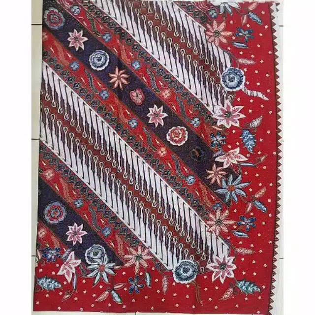 Kain Batik Solo Kembangan Parang Seling Warna Merah