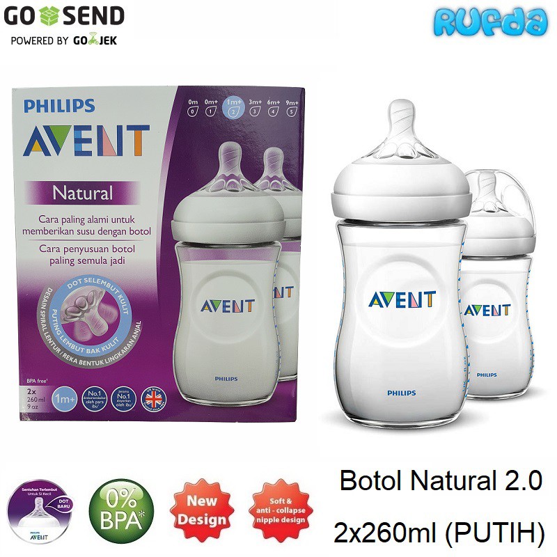 (Non Color) 2x260ml Philips Avent Natural Bottle 2.0 / Botol Susu Bayi