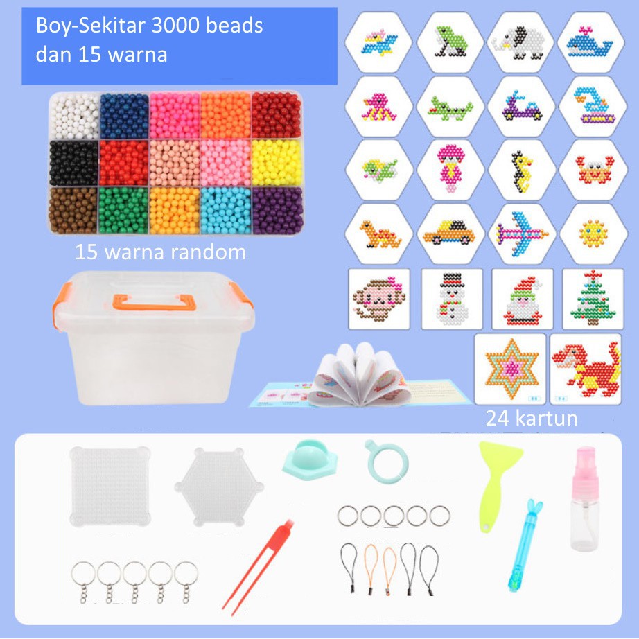 3000 Pcs DIY Magic Spray Aqua Beads / Mainan Anak Aquabeads Aquabead