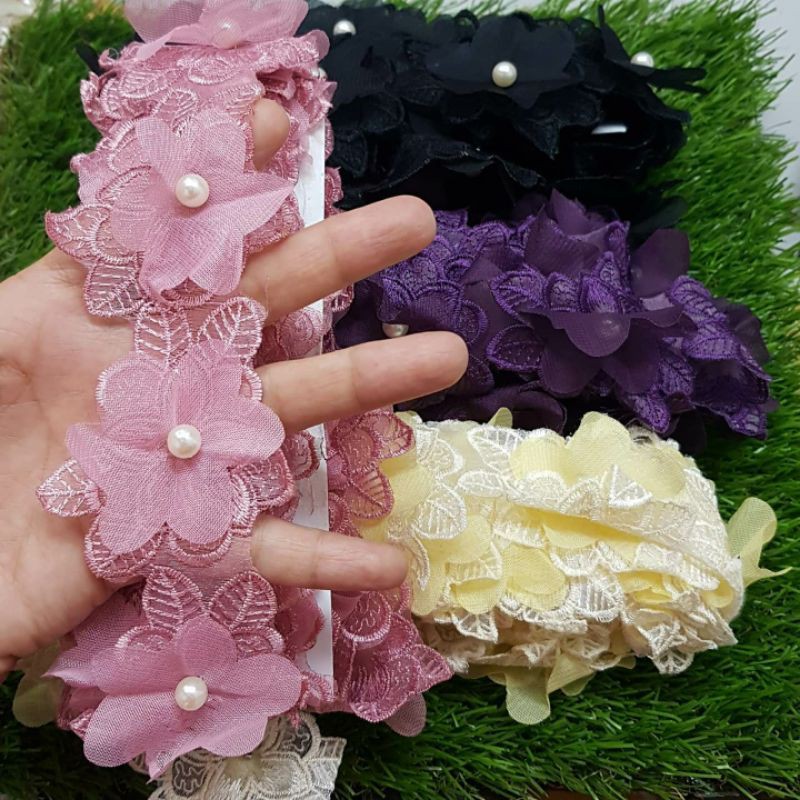 APLIKASI RENDA KOREA FRILL MUTIARA perKUNTUM