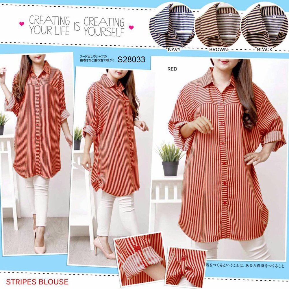 Kemeja wanita jumbo bigsize baju atasan wanita kemeja garis jumbo bigsize blouse kemeja jumbo perem