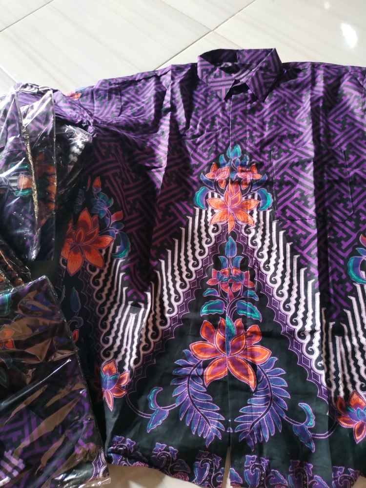 Batik Couple Keluarga Sania Ruffle Ori Ndoro Jowi Dnt Motif Pagar Ayu Ungu Terong