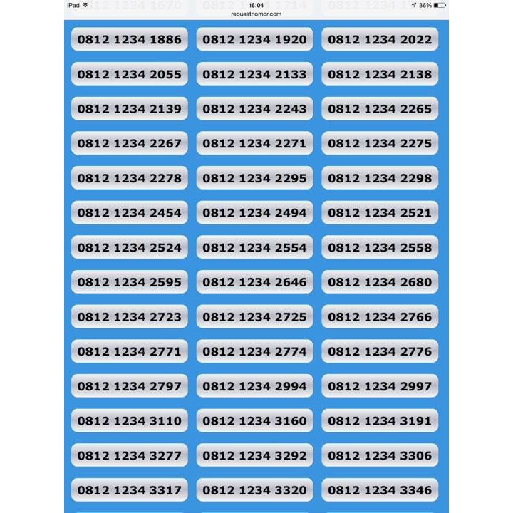 NOMOR CANTIK SIMPATI 0812 1234 XXXX