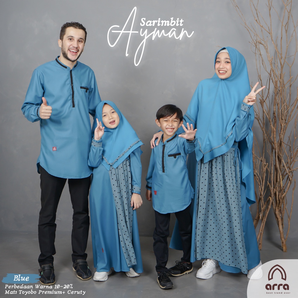 Gamis Busana Muslim Koko Ibu Anak Couple Keluarga Sarimbit Series Ayman Baju Atasan Keluarga Terbaru Original Warna Biru