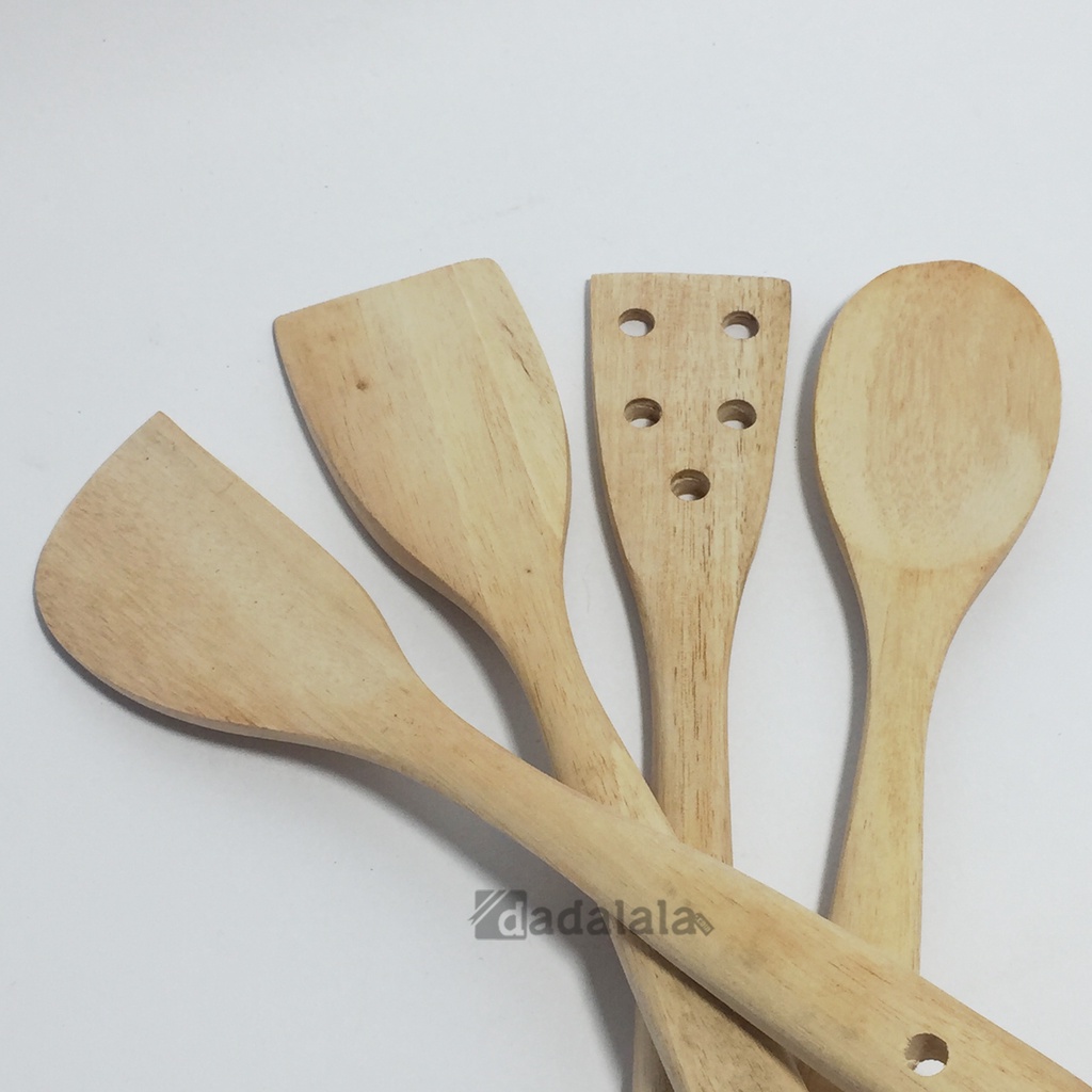 DADALALA Sodet Kayu Mini (1 Set 4 Pcs) Spatula Anti Lengket Bahan Kayu Mahoni Tahan Panas