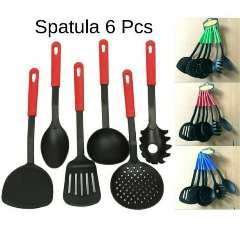 Spatula Set Isi 6 in 1 Spatula Alat Masak Dapur Plastik - Hitam