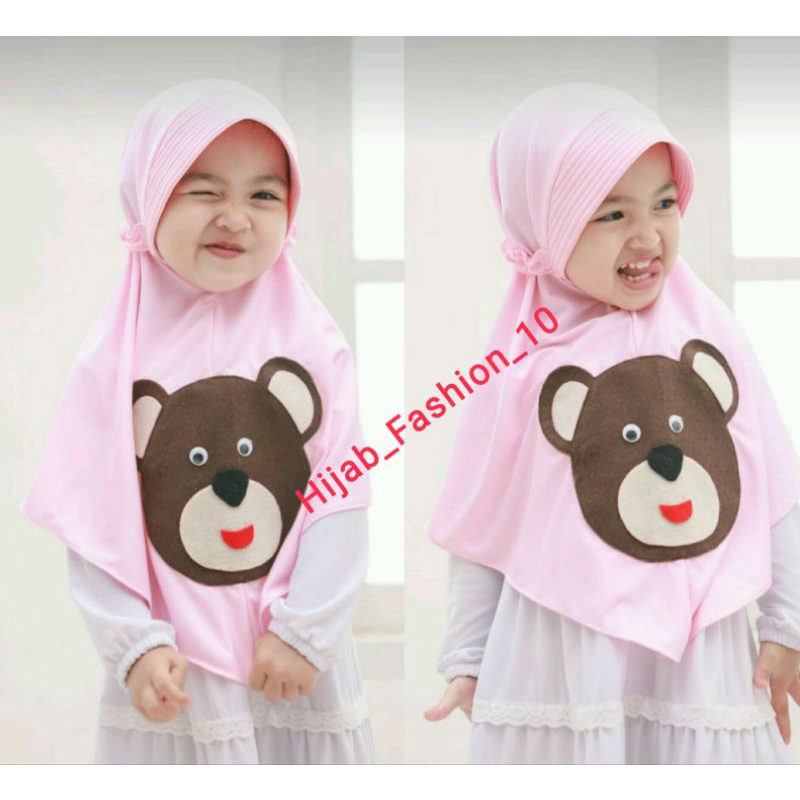 kerudung Bear anak instant Premium 3th - 6 tahun terbaru | jilbab lucu bayi Perempuan sekolah tk 4 - 5 thn | hijab Tanggung baby sd bahan jersey lembut adem