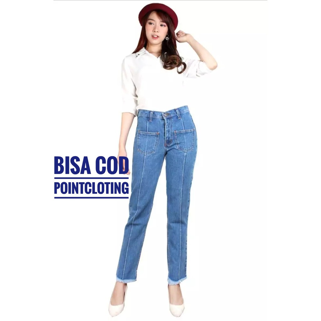 CELANA JEANS WANITA Boyfriend Sabrina ( Kantong Depan )poincloting