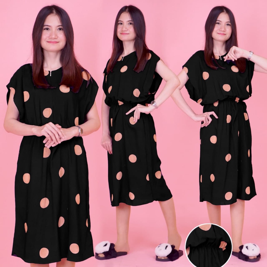 DASTER MANOHARA SANTUNG PAKAIAN BAJU TIDUR MURAH KEKINIAN BATIKWARNA-MHS Polkadot Hitam