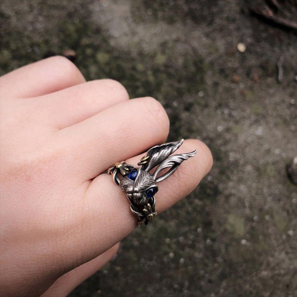Agustina Wanita Cincin Openning Punk Kreatif Warna Silver Untuk Pria Retro Telinga Besar Perhiasan Fashion