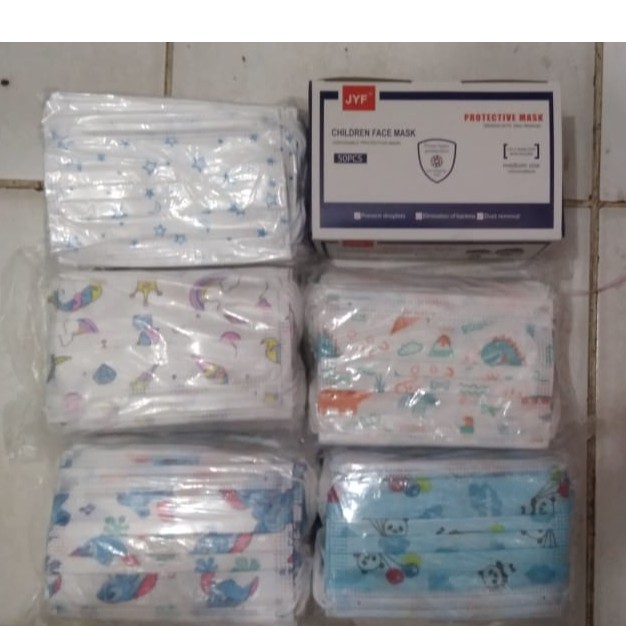 Masker Anak - Anak 3ply Kids Child Mask Motif Earloop 1 Box Isi 50 Pcs