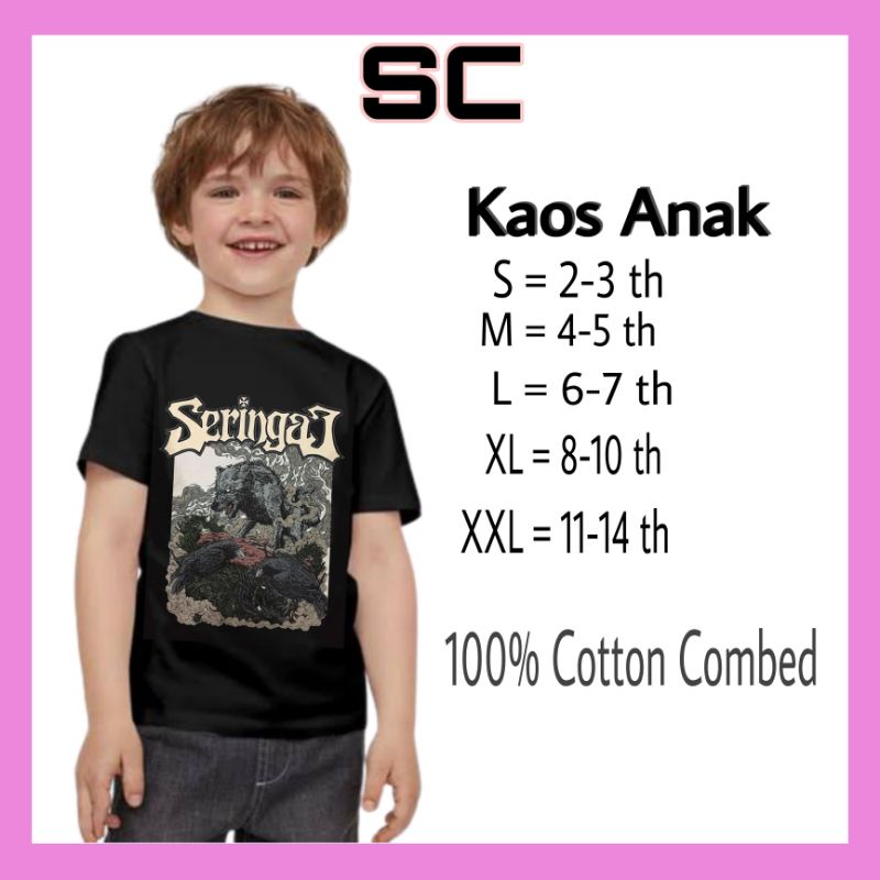 SC Kaos Baju tshirt Anak Band SERINGAI serigala gagak Band Metal Rock usia 1 2 3 4 5 6 7 8 9 10 11 12 13 14 tahun laki laki dan perempuan bahan katun adem nyaman dan lembut GRATIS ONGKIR dan BISA COD
