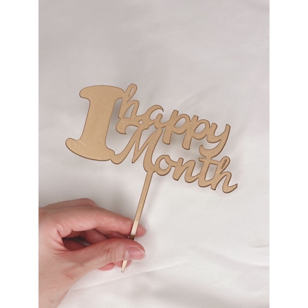 

cake topper tusukan kue tulisan happy 1 one month bayi celebration acrylic akrilik emas gold