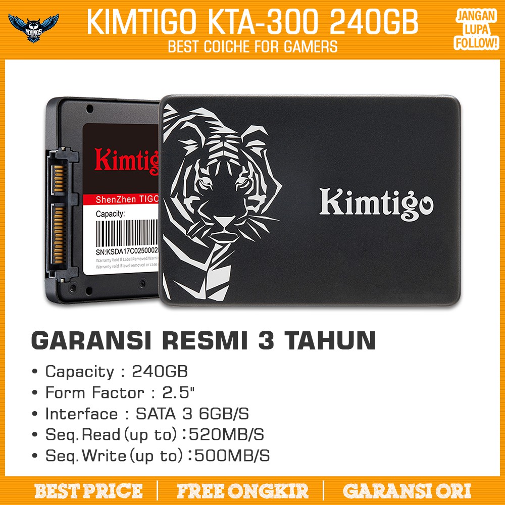 KIMTIGO KTA300 120GB GARANSI 3 TAHUN SATA III 2.5&quot; KTA-300 SSD 120 GB