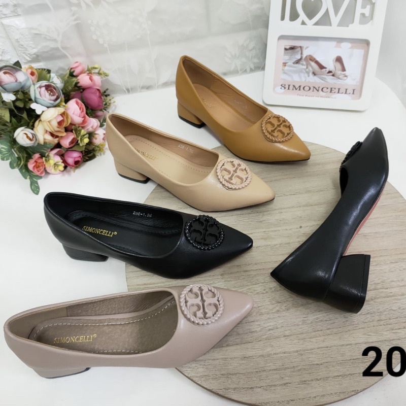 Chunky short heels 3cm by Simoncelli tory import sepatu wanita hak tahu kulit doff logo modern kerja