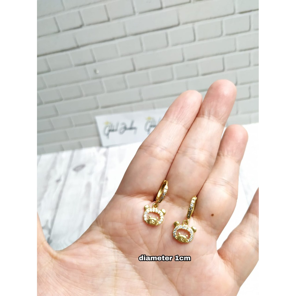 ANTING JEPIT BULAT MOTIF PIG GOLD PERAK ASLI S925 GLOBAL JEWELLERY CG033