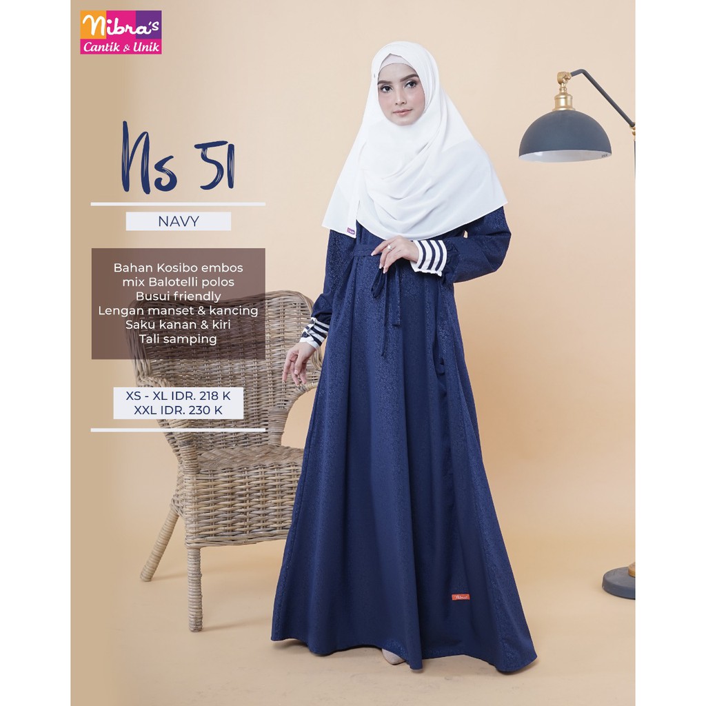 Gamis Nibras Ns 51 Semua Warna Navy Coklat Maroon Navy Busui Shopee Indonesia