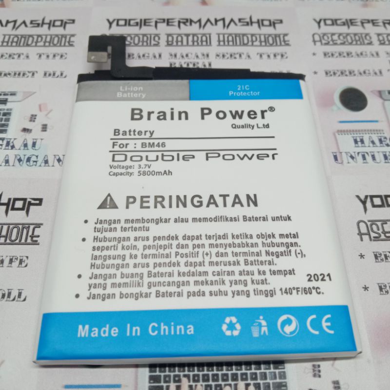 BATRE BATREI BATERAI BATTERY XIAOMI MI REDMI NOTE 3 BRAIN POWER BM46 BM 46 (5800 mAh) 2IC PROTECTOR