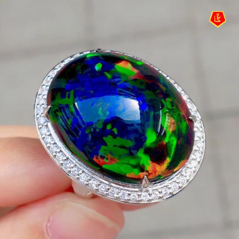 [Ready Stock]Luxury Large Colorful Opal Ring Fashion Luxury