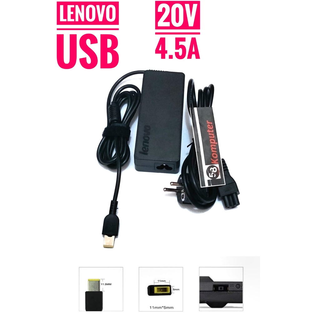 Adaptor Charger Laptop Lenovo 45N0498 A090A052L ADLX90NLC3A A090A053L 45N0499 45N0500 54Y8917 USB 20V 4.5A