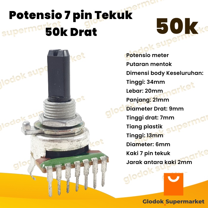 Potensio 7 pin 50k Drat Kaki 7 Tekuk Volume Mixer 503