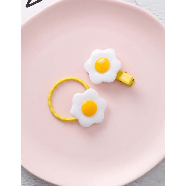 LRC Aksesoris Rambut Fashion White Two-piece Pouch Egg Hair Clip Hair Rope F81290