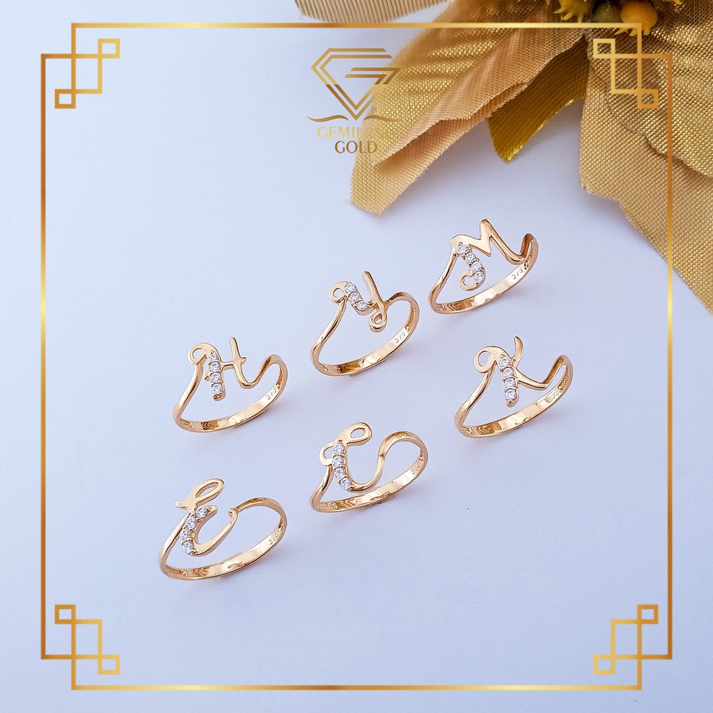 CINCIN ALPHABET WANITA EMAS ASLI KADAR 375 (8K) CINCIN HURUF UNIK INISIAL NAMA CINCIN LUCU (CK ALPHA