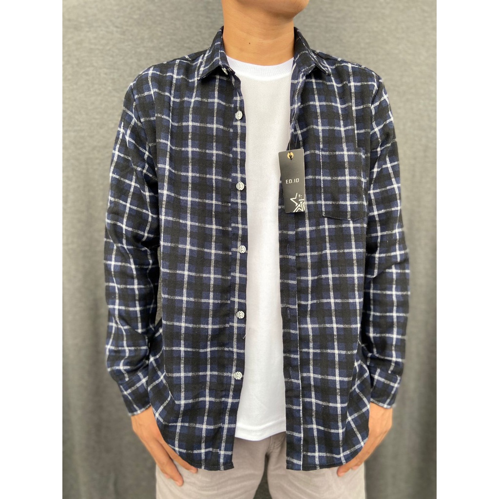 Mokokomo Kemeja Flanel Kemeja Casual Unisex Kemeja Lengan Panjang Unisex