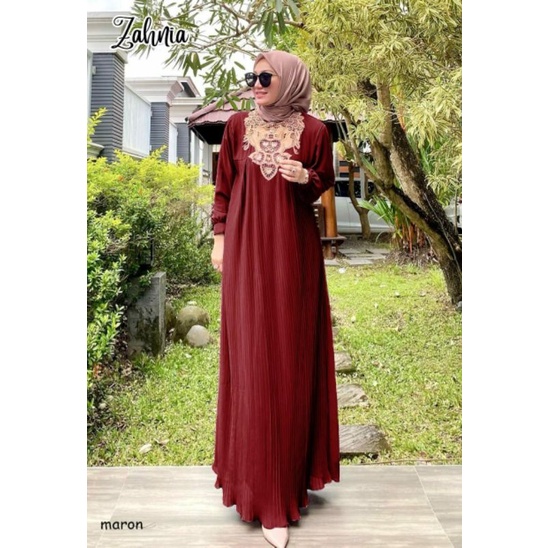 Zahnia Maxy, GAMIS WANITA MUSLIM SUPER CANTIK FIT XXL LD 114 BAHAN CERUTTY BABYDOLL ARMANI FULL FURING MIX RENDA