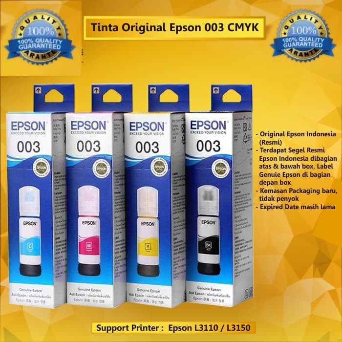 Tinta Printer Epson 003 Original Cyan Magenta Yellow Black