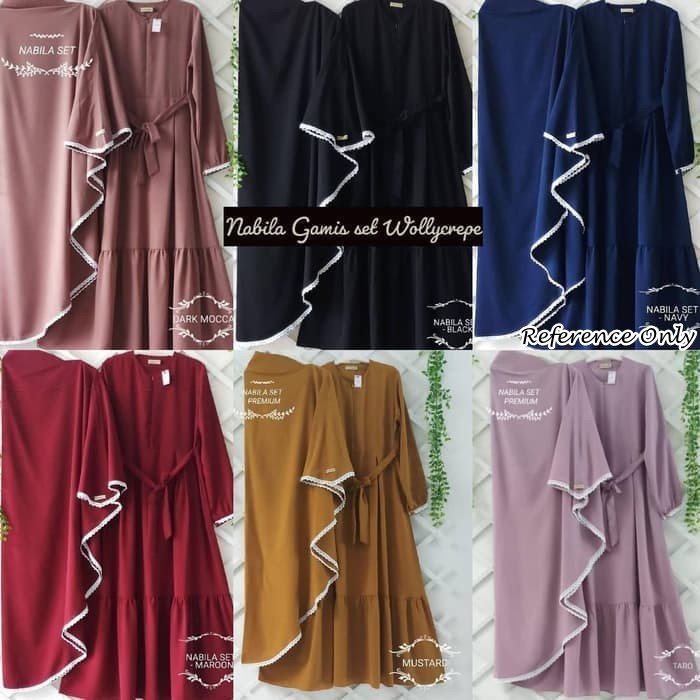 Gamis Syari  Nabila Set Syari  Syari Polos Wollycrepe