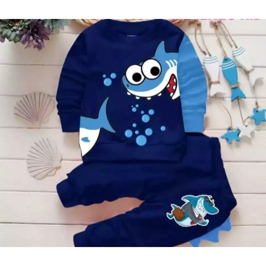 Setelan anak motif babyshark bahan babyterry swewter joger 1-6 Tahun