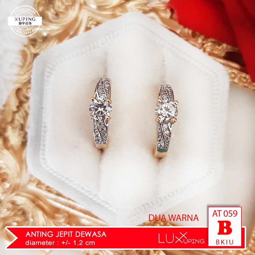 AT 059 Anting Xuping Asli Kombinasi Silver Gold Permata Kristal Sirkon Perhiasan Lapis Emas 18K Imitasi Luxx Xuping