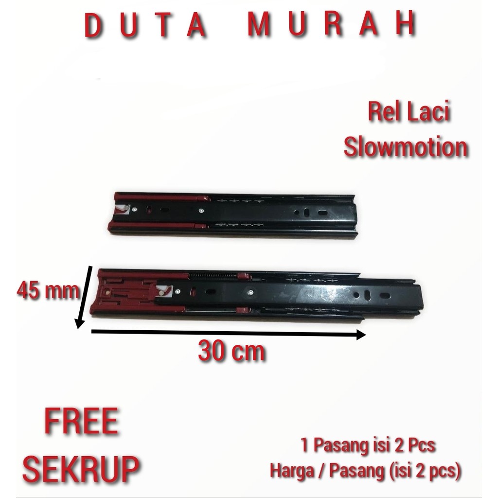 Rel Laci 30 cm Double Full Extension Slow Motion SM BM Soft Close 4.5 cm (1 SET) , FREE SKRUP