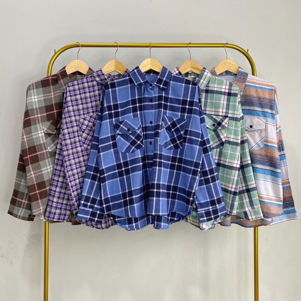 KEMEJA BLOUSE OVERSIZE FEBBY FLANEL DAILY OFFICE SHIRT PREMIUM B409