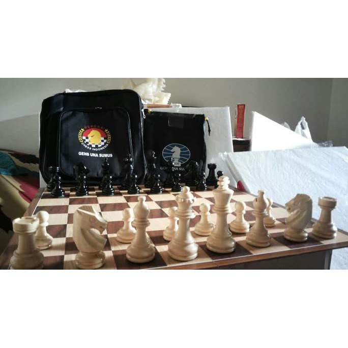 PALING MURAH  1 set papan catur kayu, buah kayu dan tas catur