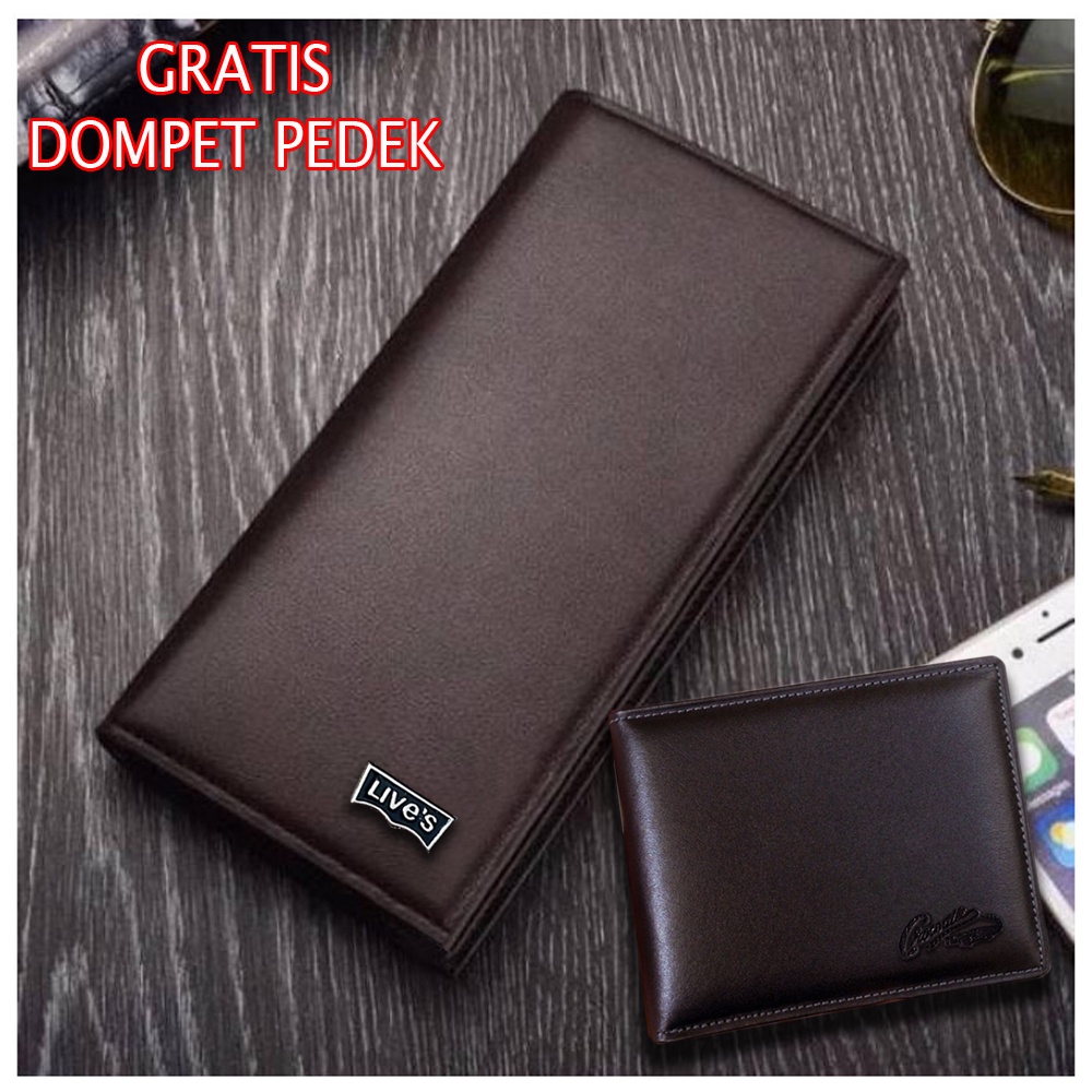 11.11&amp;12.12 BIG SALE!! Dompet Panjang Pria BONUS DOMPET PENDEK Kulit Dompet Original Lev80 Dompet Kulit Bonus Box