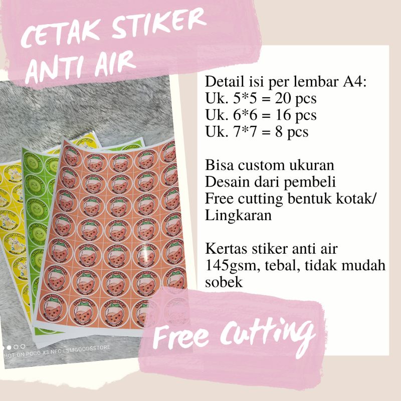 

Cetak Stiker Olshop/makanan A4 Glossy/Stiker anti air