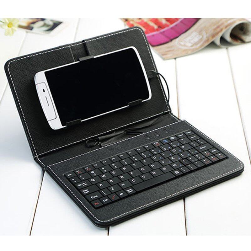 Penutup Kulit PU Keyboard Kabel Umum dengan Braket Untuk Tablet Ponsel Android OTG 4.8 ''-8 ''