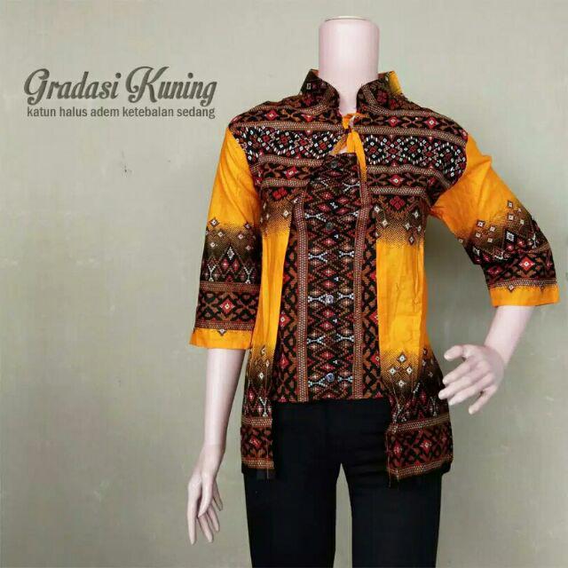 Trolistore Batik Wanita Motif Gradasi Kuning Lengan Pendek Grosir Batik Pekalongan