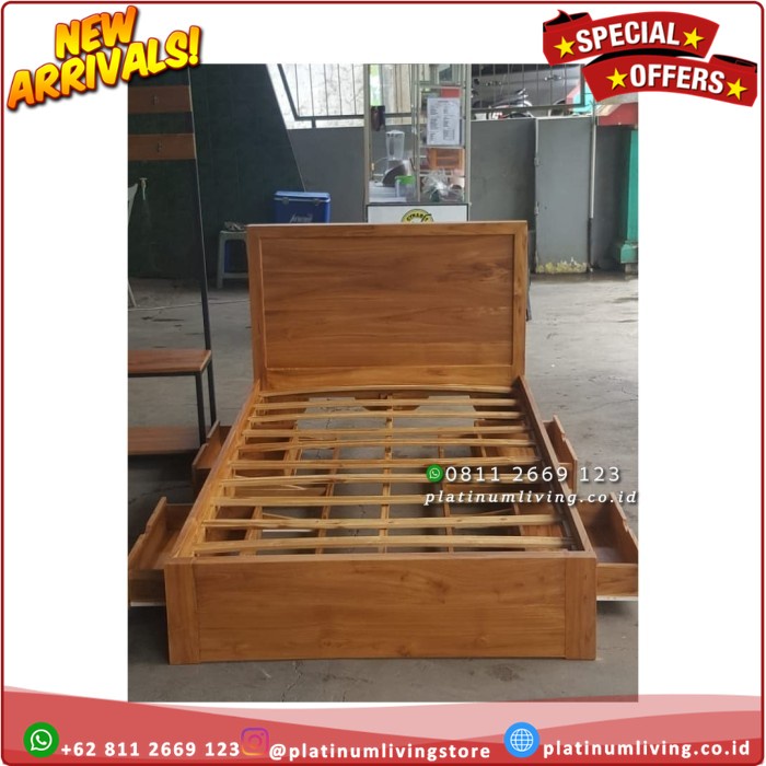 Tempat Tidur Jati 160x200 Laci 4, Dipan Laci Modern, Dipan Jati Laci Platinumliving Furniture Indone