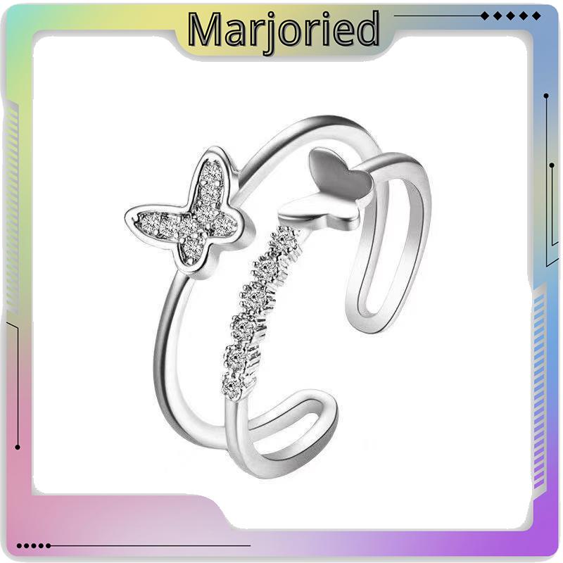 Double Butterfly Diamond Ring Pembukaan Cincin Dapat Disesuaikan Wanita Fashion Perhiasan Aksesoris Hadiah Natal-MJD