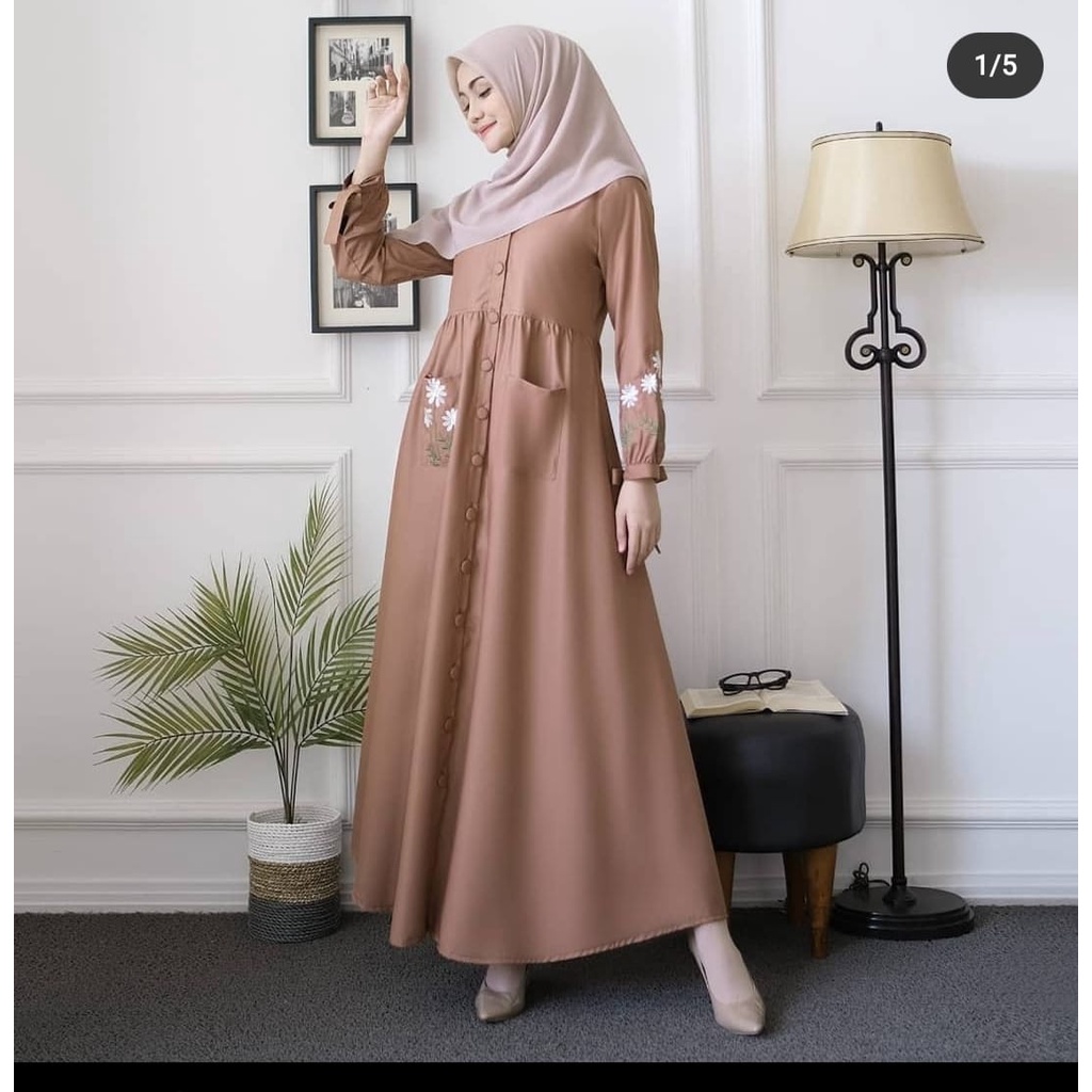 Bahan TOYOBO PREMIUM | Ukuran 5L XXXL XXL XL L M S | BORDIR DAISY MAXI DRESS JUMBO