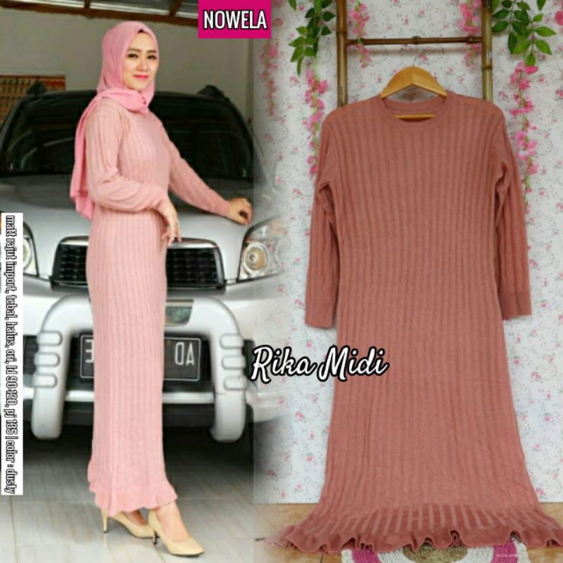 Rika Midi Dress Plisket Rajut Crincle ori Nowela Solo